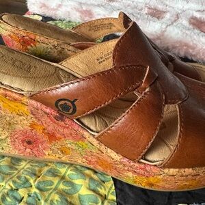 Bjorn Brown Leather Floral Wedges perfect for Spring!
